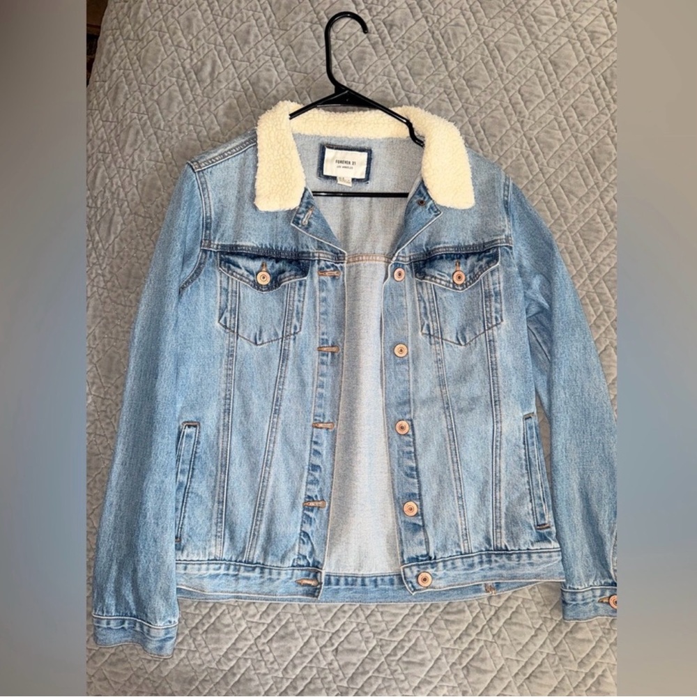 Forever 21 Light Blue Denim Jacket with Cream Collar